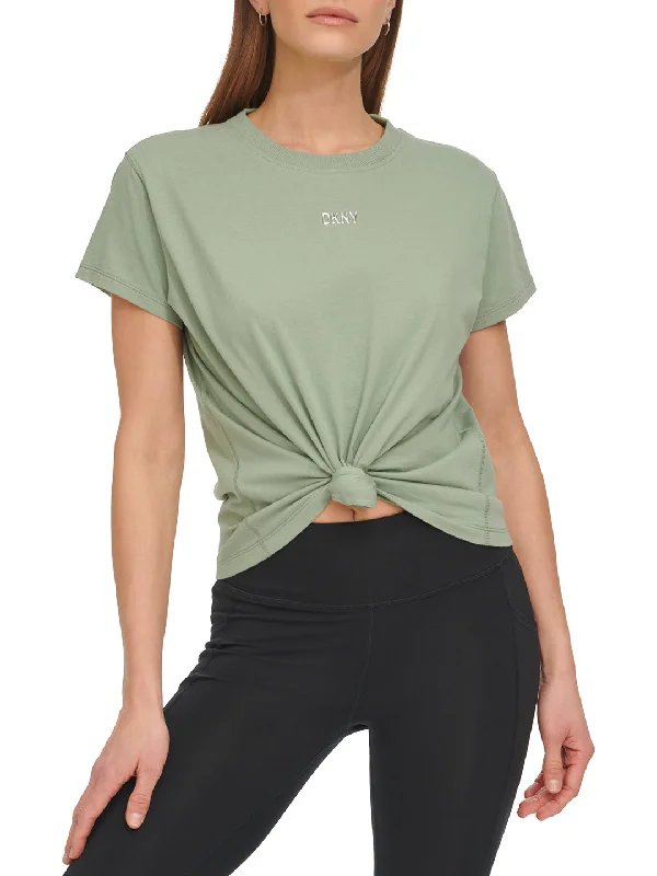 Dkny Women Green Solid Round Neck Short Sleeves T-Shirt