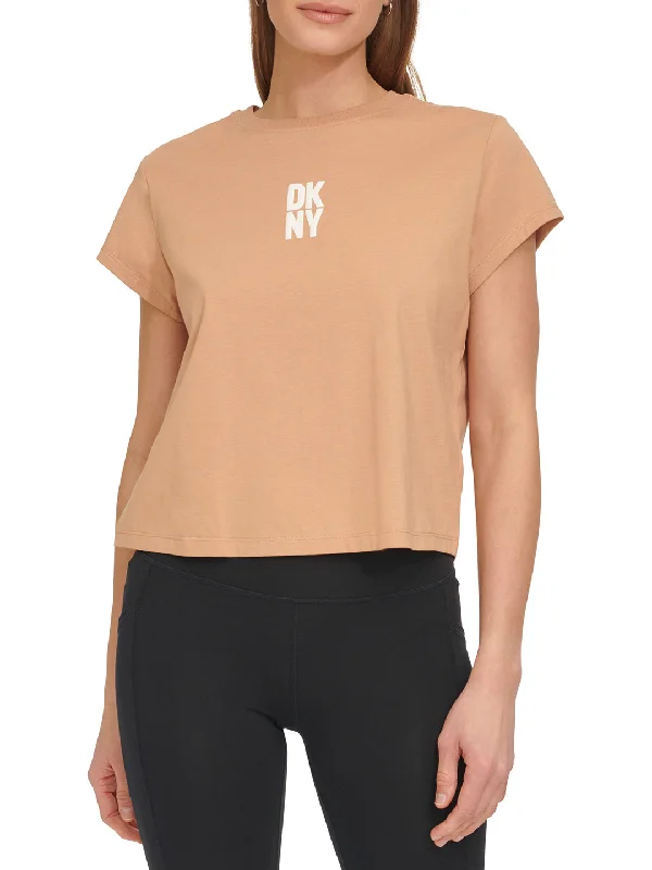 Dkny Women Brown Solid Round Neck Short Sleeves T-Shirt