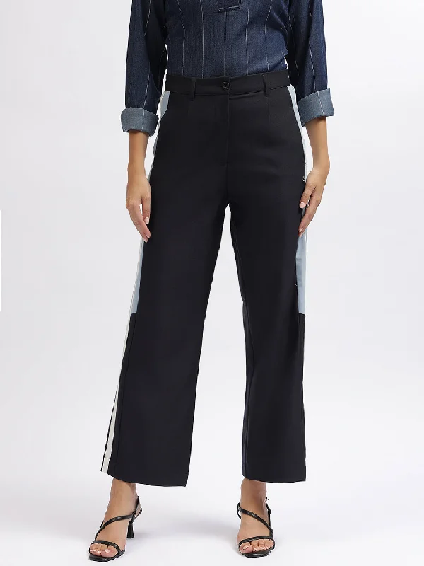 Iconic Women Navy Blue Color-Blocked Regular Fit Trouser