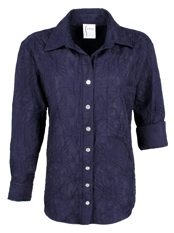 Andie Shirt Navy Blue Crushed Textured Jacquard