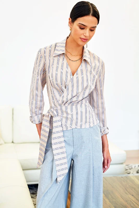 Avalon Wrap Shirt Cafe Au Lait Stripe