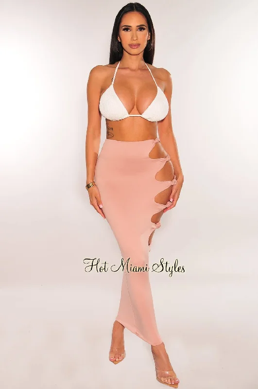 Blush High Waist Cut Out Knotted Slit Skirt