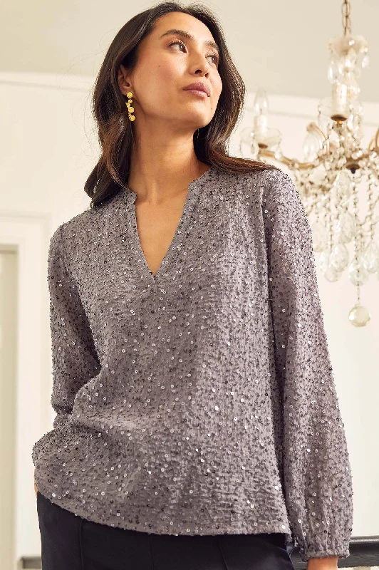 Faye Sequin Blouse | Gunmetal