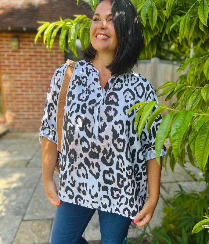 Ivory Notch Neck Leopard Print Blouse