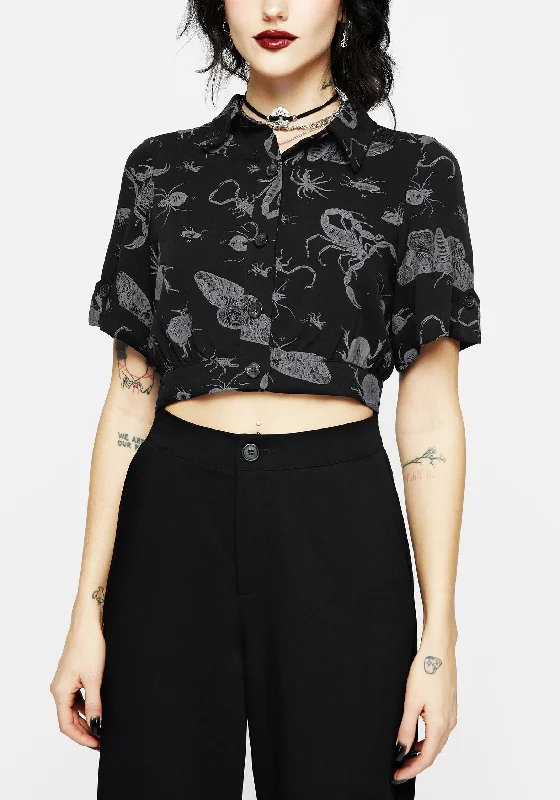 Parasite Bugs Short Sleeve Crop Shirt - Black