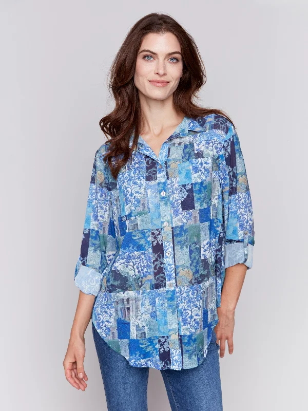 Printed Button-Front Blouse - Eden