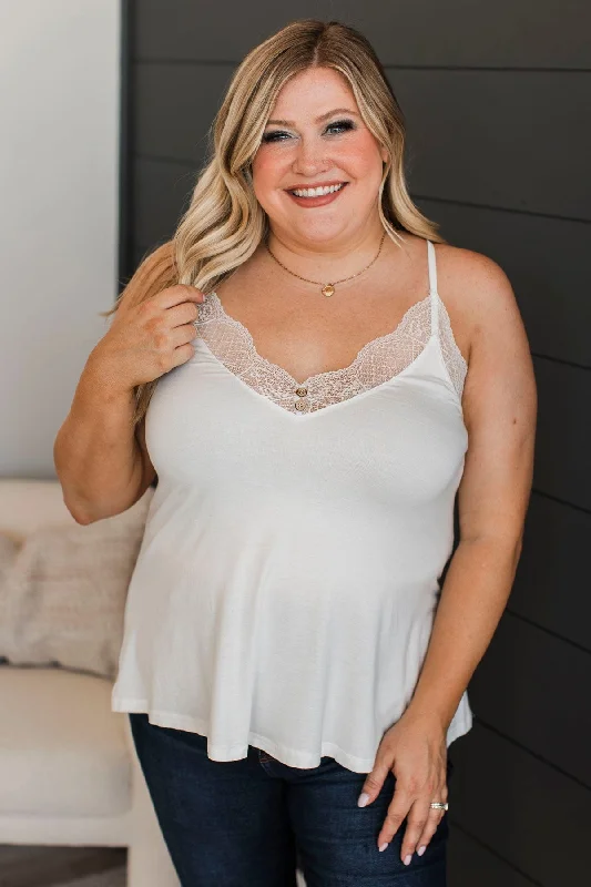 Quite Delightful Lace Trimmed Tank Top- White