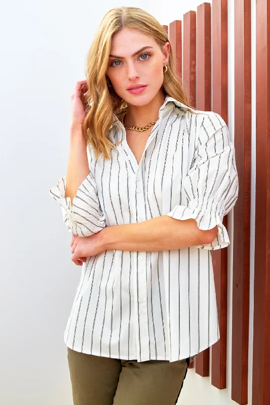 Sirena Shirt Double Pinstripe Olive Green