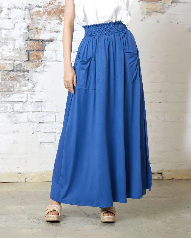 Smocked Waist Patched Pocket Maxi Skirt - DK.Denim