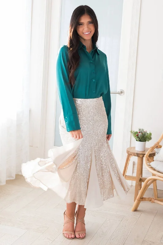 Twirling Shimmer Sequin Godet Skirt