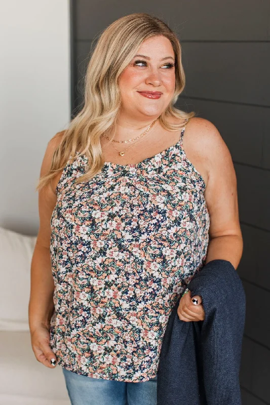 Ways Of The Heart Floral Tank Top- Navy