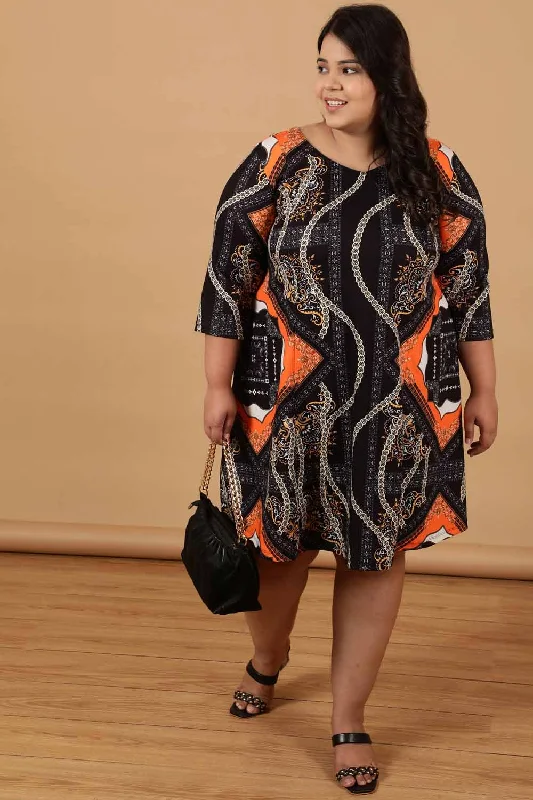 Plus Size Black Baroque Printed Dress