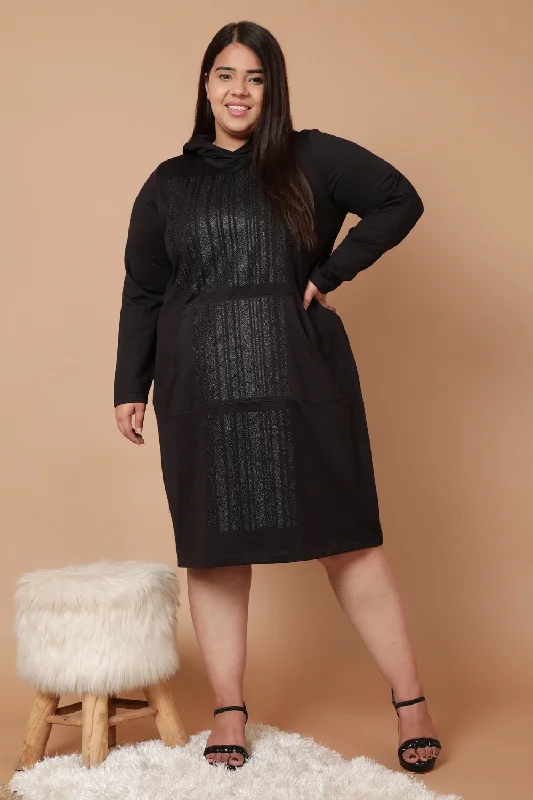 Plus Size Black Party Sweatshirt Hoodie Winter Dress