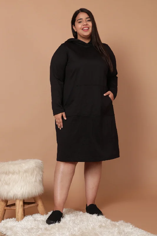 Plus Size Black Sweatshirt Hoodie Winter Dress