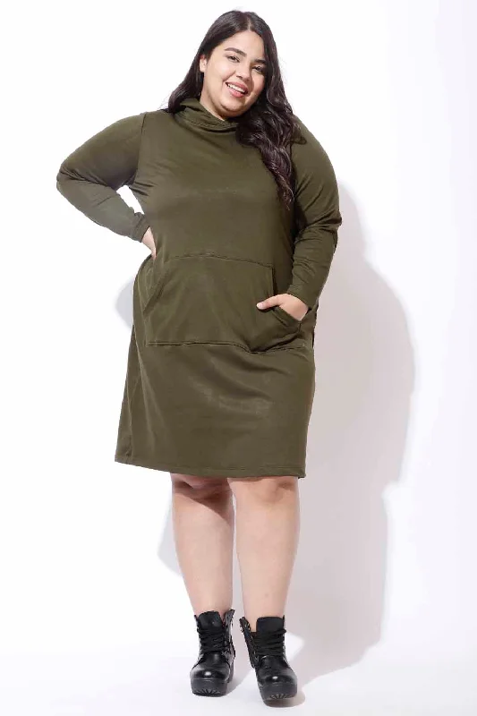 Plus Size Olive Sweatshirt Hoodie Winter Dress