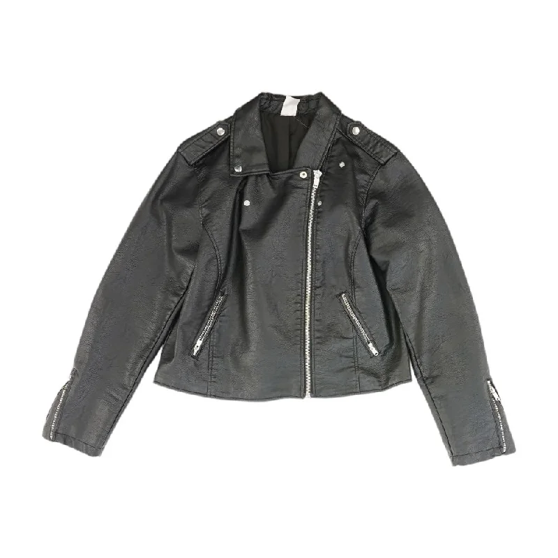 Black Solid Faux Leather Jacket