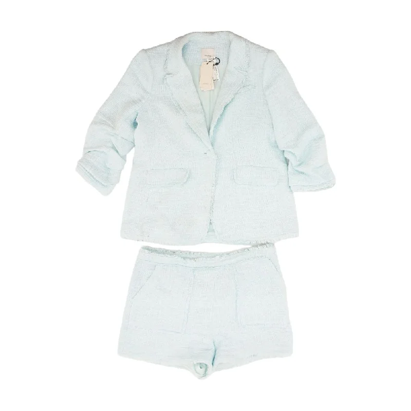 Blue Solid Blazer & Shorts Set