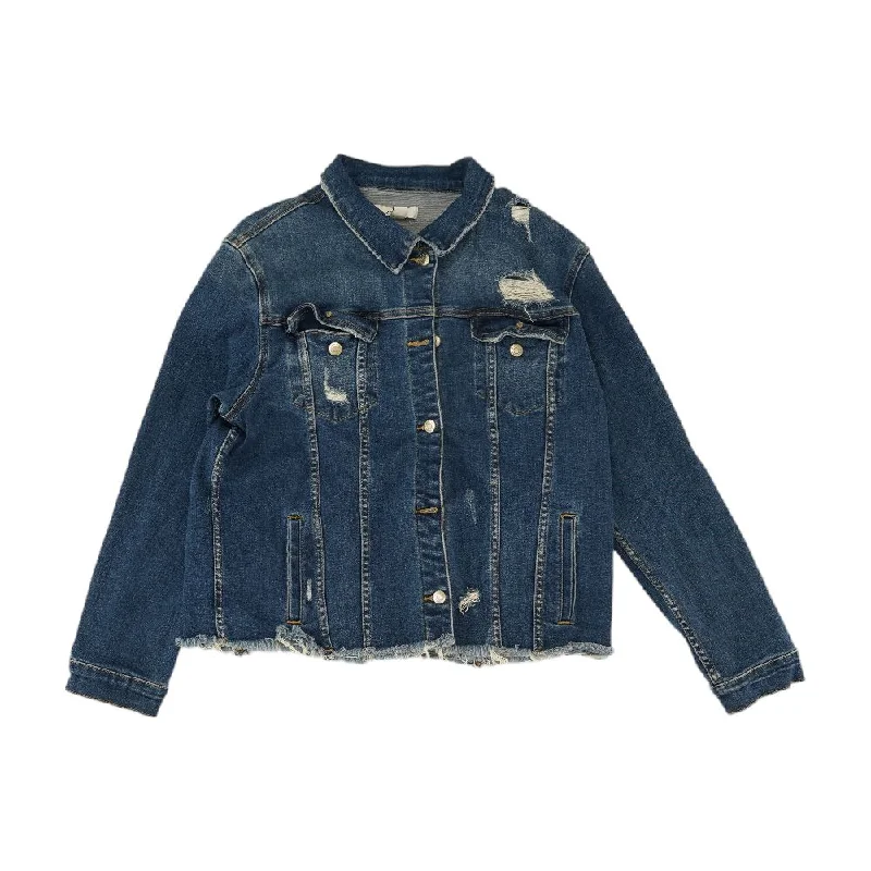 Blue Solid Denim Jacket