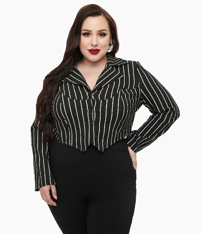 Disney The Nightmare Before Christmas collection by Unique Vintage Plus Size Black & White Stripe Jack Skellington Western Jacket