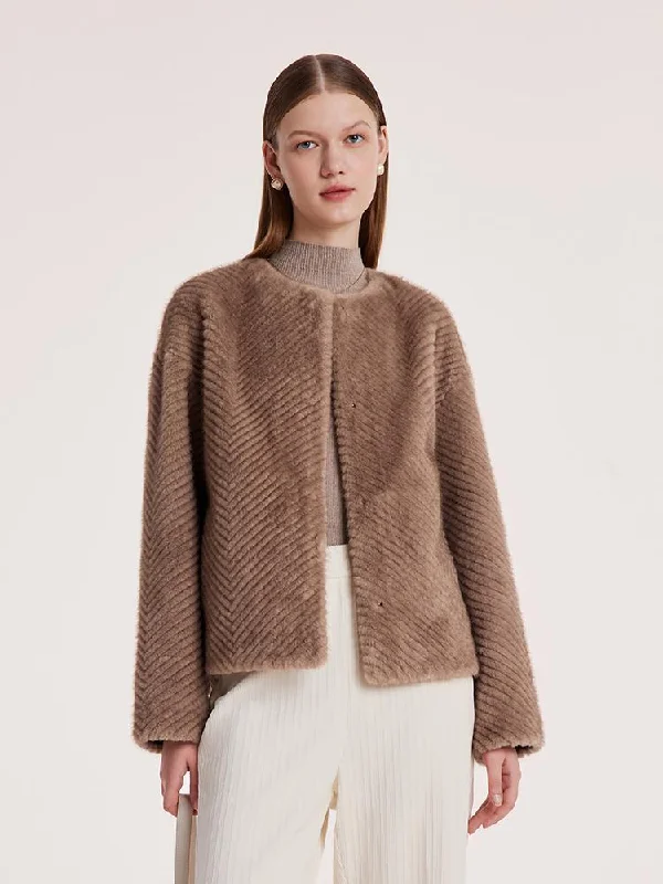 Eco-friendly Fur Short Round Neck Women Coat