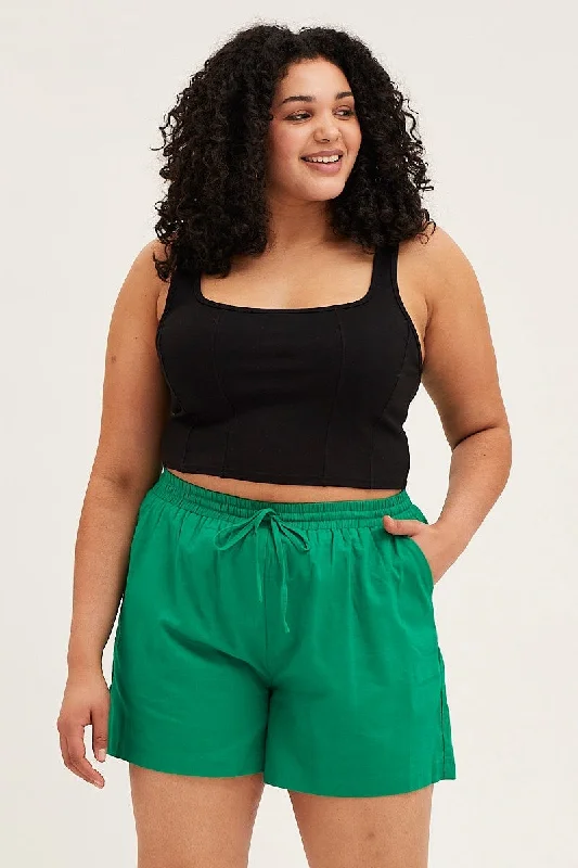 Green High Rise Elastic Waist Shorts