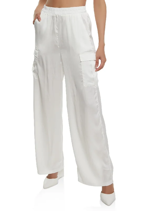 Satin Cargo Pocket Wide Leg Pants