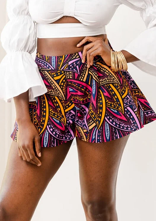 Nafasi Women's African Print Wide Leg Shorts (Sunset Leaves) - Clearance