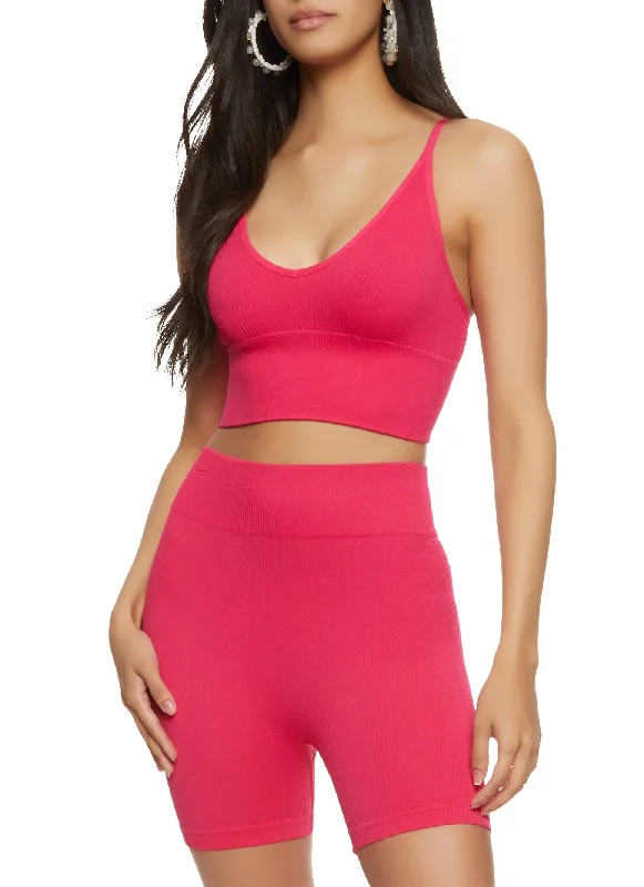 Seamless Cropped Cami and Biker Shorts Set