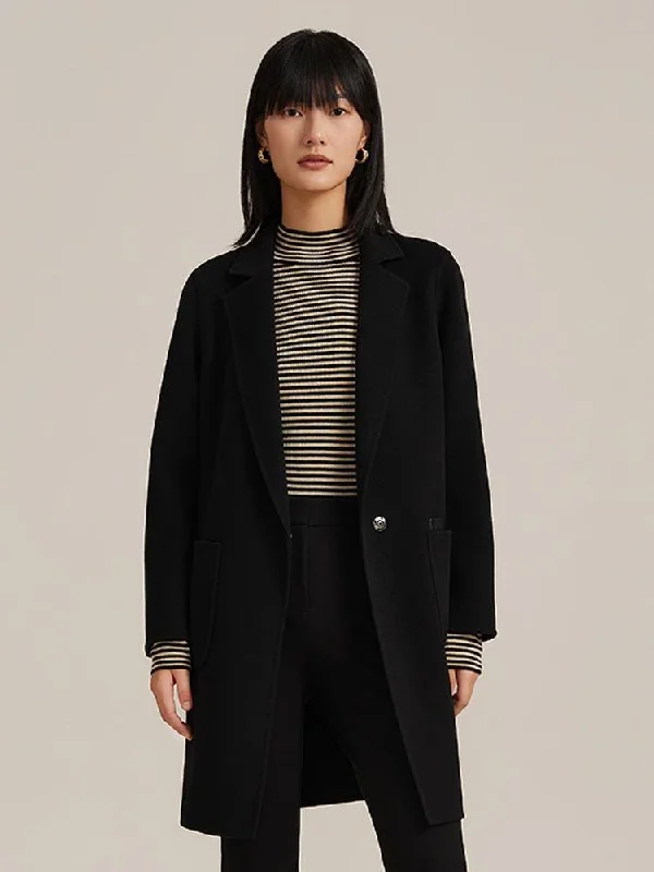 Pure Double-Faced Wool Mid-length Notched Lapel Women Coat