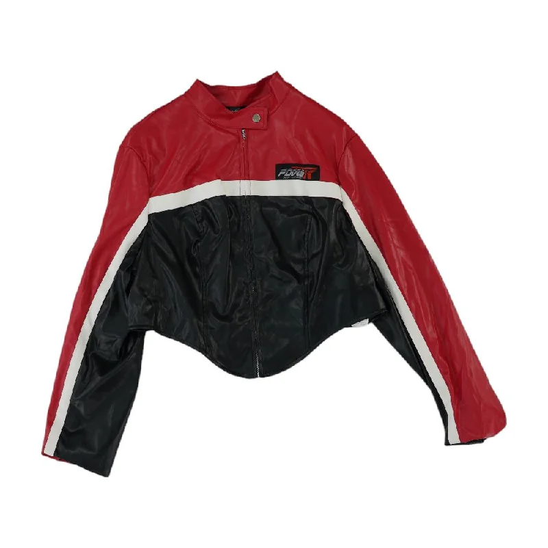 Red Color Block Faux Leather Jacket