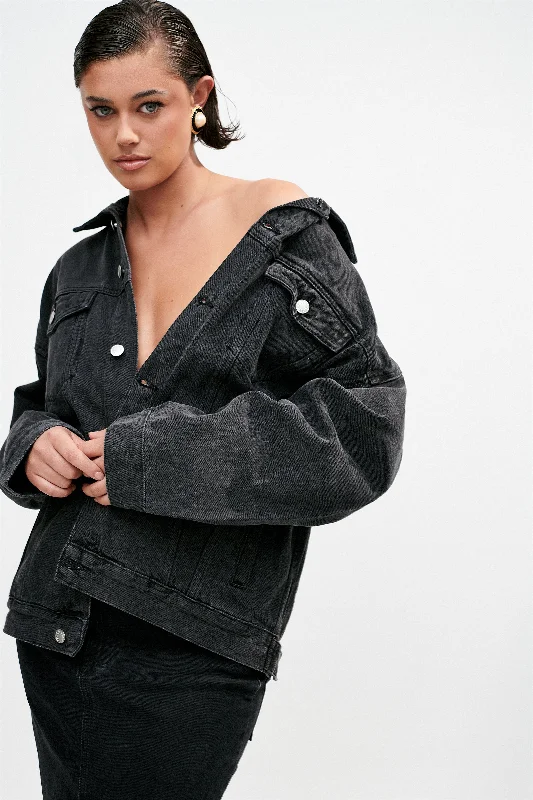 Sion Oversized Denim Jacket - Washed Black