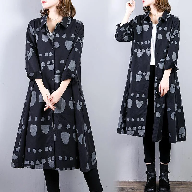 top quality black cotton coat plus size prints cardigans 2018 lapel collar autumn coat