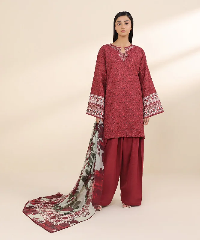 3 Piece - Embroidered Khaddar Suit