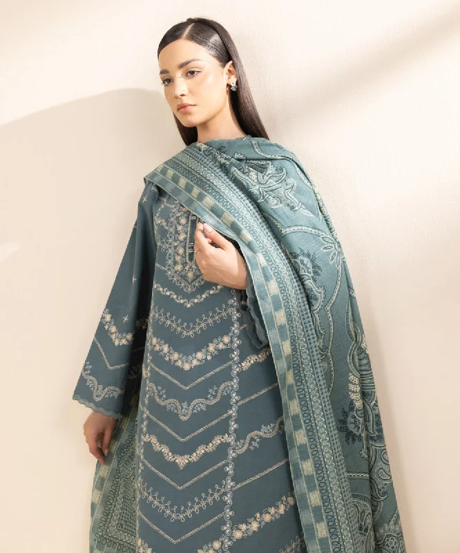 3 Piece - Embroidered Khaddar Suit