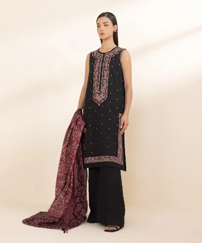 3 Piece - Embroidered Khaddar Suit