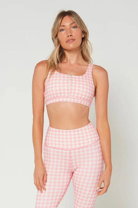 Think Pink Houndstooth Zip Bra