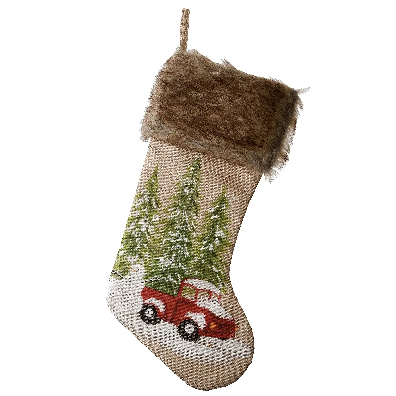 21 in. Alpine Collection Red Truck Stocking