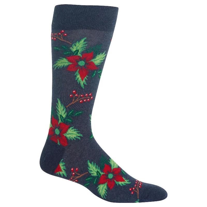 Hot Sox Mens Christmas Pointsettia Crew Socks