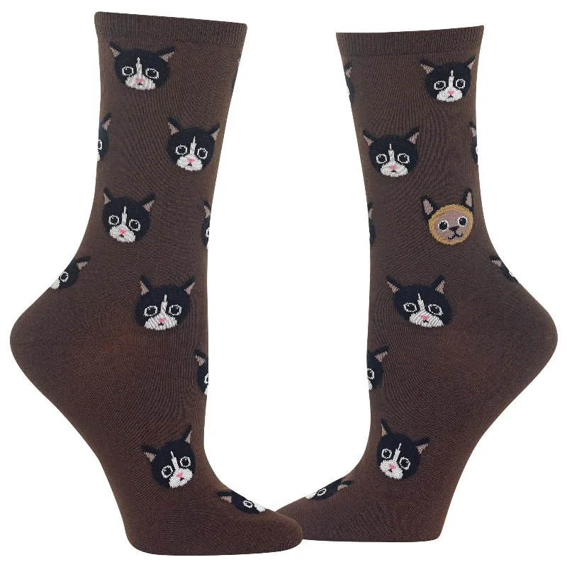 Hot Sox Womens Cat Faces Crew Socks