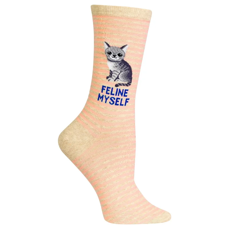 Hot Sox Womens Feline Myself Crew Socks